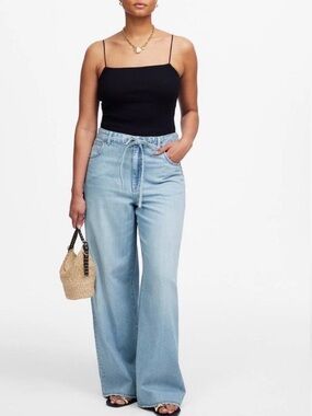 Madewell Curvy Super Wide Leg Jeans High Rise Drawstring Airy Size 24 Blue